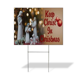 Weatherproof Yard Sign Keep Christ in Christmas Business B Brown Lawn Garden 18x12 Inches 1 Side Print