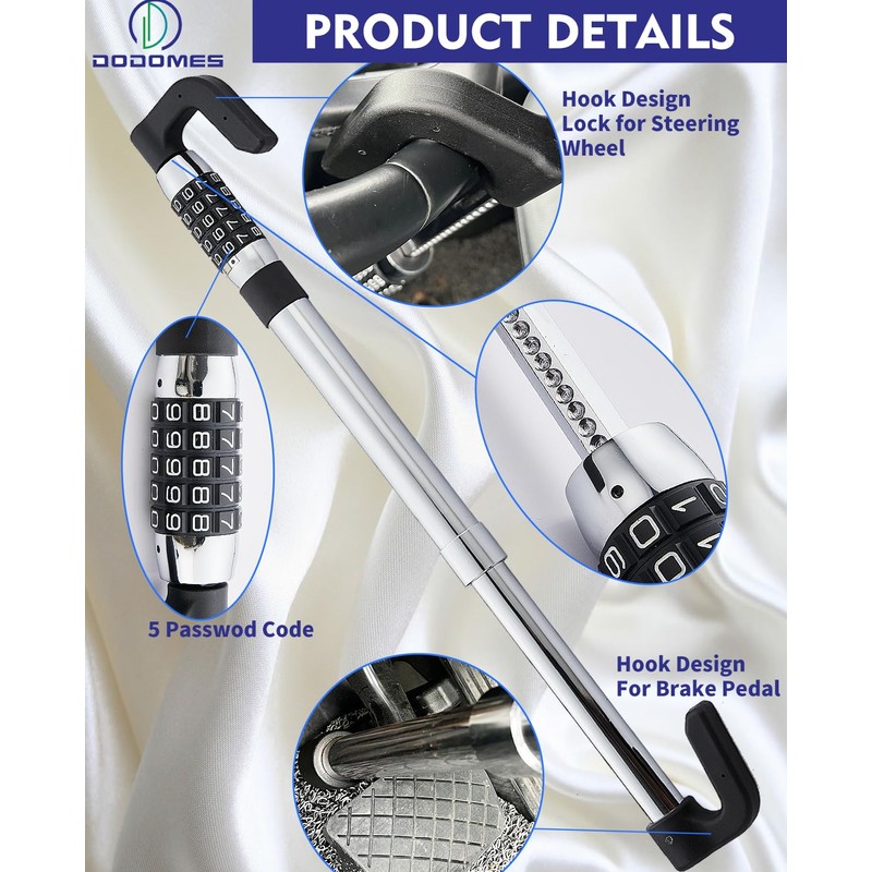 Steering Wheel Lock Anti-Theft Car Device, Retractable Keyless Password 5