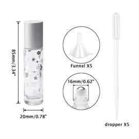 JIUWU 10Pcs 1/3Oz Glass Roller Bottles 10ml Lucky Cat Glass Roll on Bottles with Stainless Steel Rollerball Funnel Pipette & Opener, Rollon Bottles for Essential Oil Perfume, Matte Silver Cap