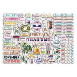 A4 Sticker Sheet Thailand Landmarks Vinyl Stickers - Thai Phuket Asia City Diary Travel Holiday Months Labels Scrapbook Journal #81382