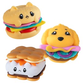 ORB Stretchee Foodz Secret Menu Squishy Food Toys - Cuties 3 Pack - Kawaii Play Food Squishies - Stretchy Squishy Hamburger, Hot Dog, and S'More Stress, Sensory, Fidget Food Toys for Kids and Adults
