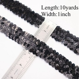 Elastic Sequin Ribbon Trim 10 Yards Black Metallic Sequins Stretch Lace Trim for Sewing Clothes Home Party Decoration