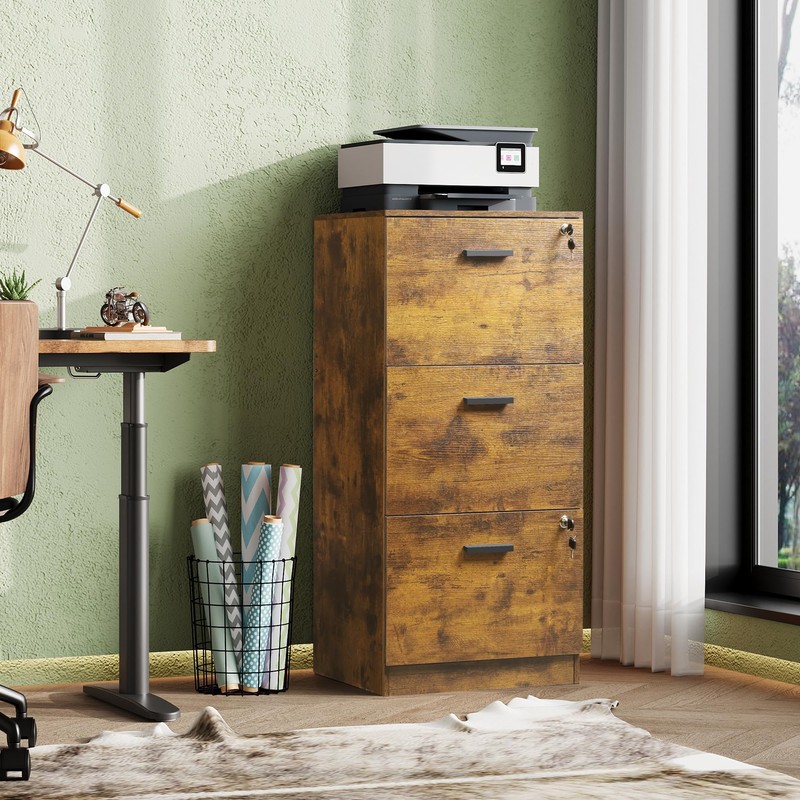 DEVAISE 3 Drawer File Cabinet with Lock, Vertical Wood Filing