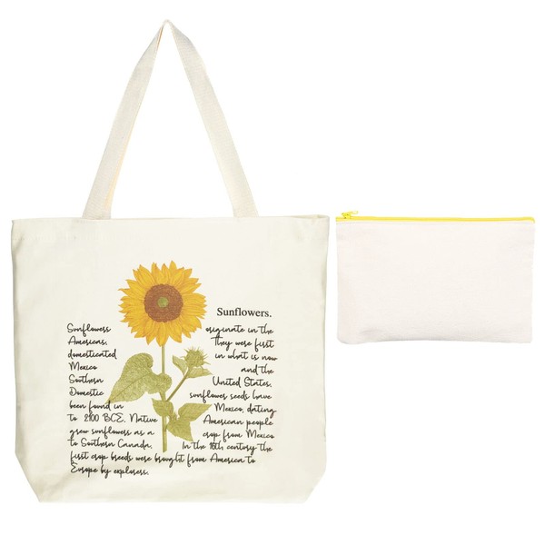 FORBELL Cotton Bags, Jute Bag with Zip, 35 x 35 x 8 cm, Retro Printed Fabric Bag, Tote Bag, Aesthetic, Sunflowers