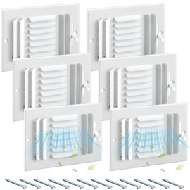 Datanly 6 Pcs Air Ceiling Vent Covers 3 Way Sidewall Wall Ceiling Register Air Conditioner Vent Cover Solid Steel HVAC Cover for Home, Bathroom, Office, Toilet (White,Interior Size 8 x 6 Inch)