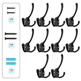 BIGLUFU Pack of 10 Coat Hooks Wall Hooks Wall Coat Hooks Vintage Coat Hooks with 40 Screws Black for Bathroom Kitchen Bedroom