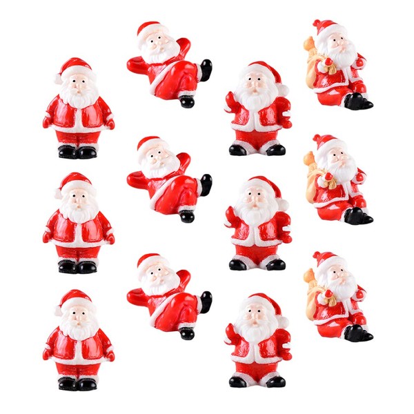 12pcs Mini Christmas Santa Claus Figurine Resin Miniature Xmas Ornaments for Fairy Micro Landscape Desktop Decor