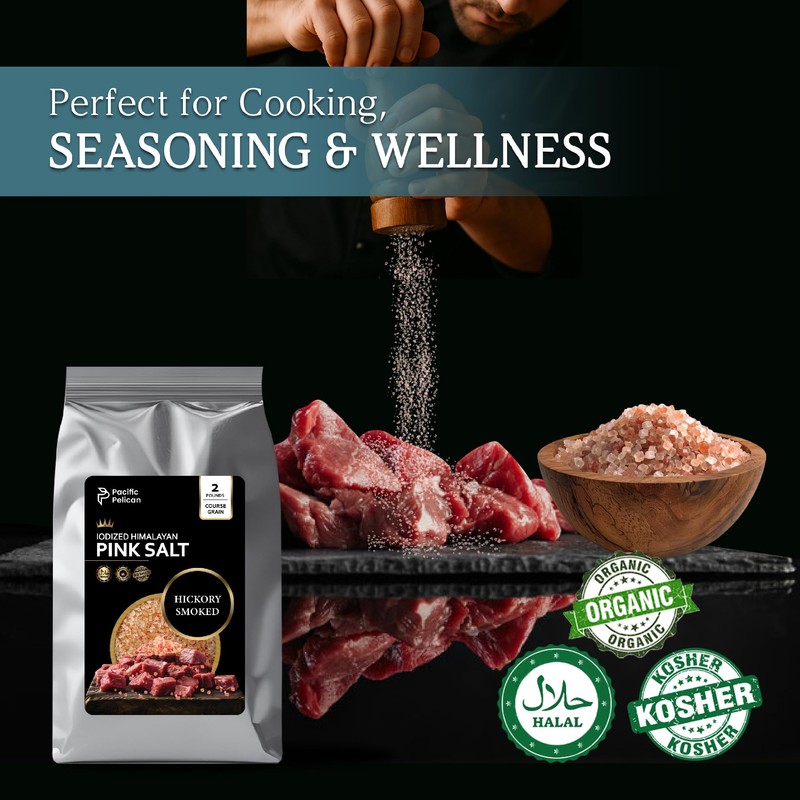 Pacific Pelican Iodized Himalayan Pink Salt – Hickory Smoked, Coarse