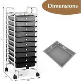 OFFICEJOY Storage Cart, Rolling Utility Cart with 10 Drawers, Portable Handles & Lockable Wheels, Mobile Paper Toys Storage Organizer Large Capacity for Home Office School Teacher (Gradient Black)