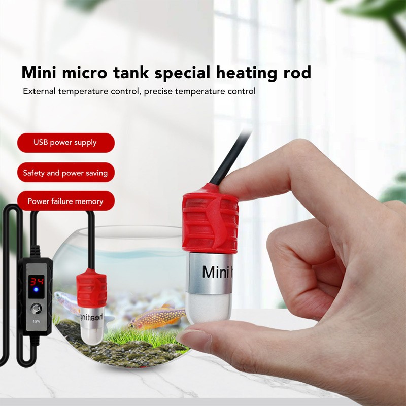 Mini Fish Tank Heater Adjustable 15W Betta Heater Small Aquarium