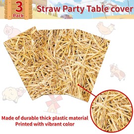 LANMANUO 3PCS Straw Tablecover Hay Bales for Decoration Hillbilly Party Decorations Waterproof Western Farm Plastic Tablecloth Cowboy Party Supplies, 54 x 108 Inch