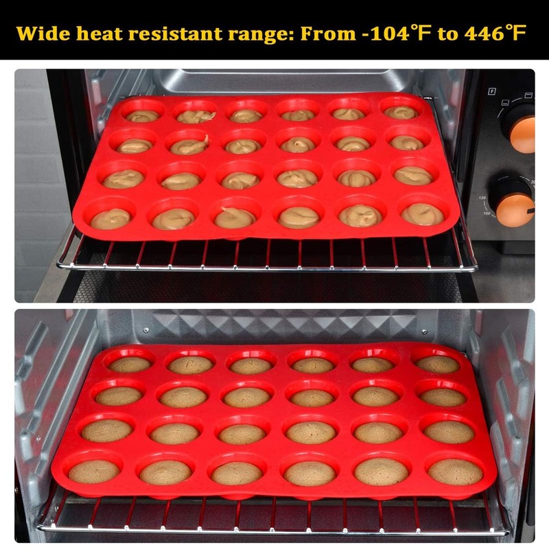 CAKETIME Silicone Mini Muffin Pan 24 Cups Mini Cupcake Pans,