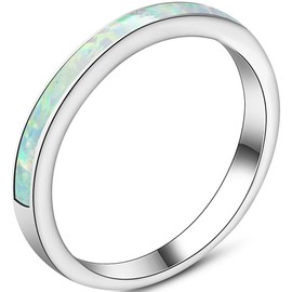 Jude Jewelers 4mm Stainless Steel Created Fire Opal Inlay Half Eternity Wedding Band Ring (White, 4.5)