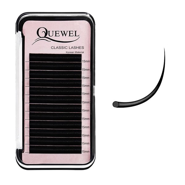 QUEWEL Eyelash Extensions 0.03mm D Curl 15mm Supplies Matte Black