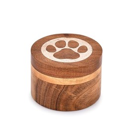 Kimona Dog Urn Acacia Wood Two Paws Engraved Pet Urn for Dogs Cats Memorial Urn for Ashes (3.5 x 3.5 x 2.5 inches)