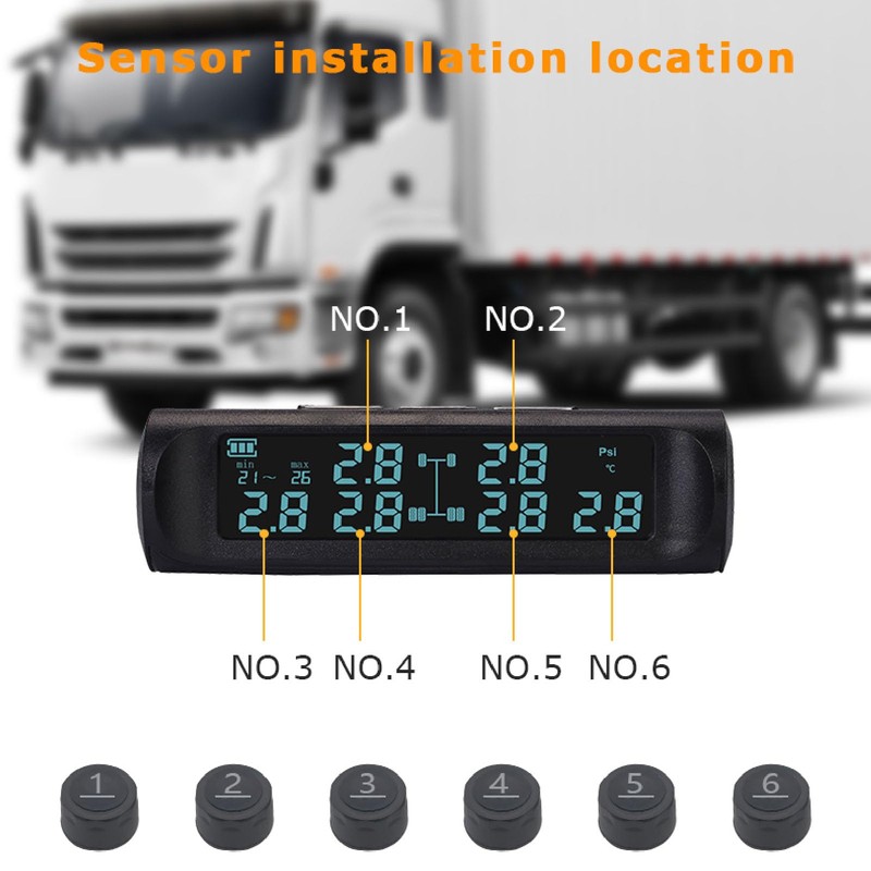 Wireless Solar TPMS Tire Pressure Monitoring System with LCD Display,