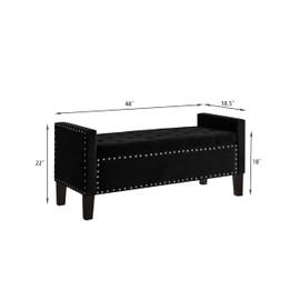 ACQCA Velvet Storage Ottoman with Armrests, Upholstered Button Tufted Entryway Bench with Nails Trim for Bedroom End of Bed, Living Room,Black