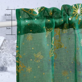 PONY DANCE Net Curtains Kitchen Transparent Curtains Short Window Curtain Christmas Curtain with Rod Pull Dark Green Window Curtains Set of 2 W 60 x H 60 cm