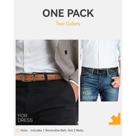 CHAOREN Mens Belt Leather 1 Piece, Reversible Belts for Men 1 1/4", Black Brown 2-Sided for Dress Suit and Casual Jeans