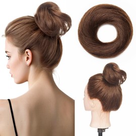 Hairro Hair Bun 100% Real Human Hair Extensions Messy Hair Piece Natural Updo Fake Scrunchie Donut Hairpiece for Women Daily Use, Medium Brown