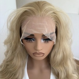 MISSWEN Lace Frontal Wigs Synthetic Hair Heat Resistant Mixed Blonde Long Wavy