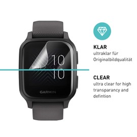 smartect TPU Screen Protector [Pack of 3, Clear] Compatible with Garmin Venu Sq/Sq Music, Covers the Whole Display, Screen Protector, Bubble-Free, Screen Protector Anti Fingerprint