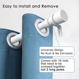 Byondeth Curtain Rods for Windows 16 to 240 Inches Adjustable Length 1 Inch Diameter Window Curtain Rod with Aluminium End Cap, White