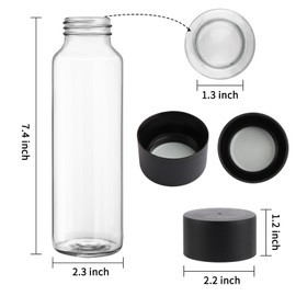 HWASHIN 12 Pack 12oz Glass Water Bottles, 350ml Empty Glass Drink Bottles with Black Lids, Brush & Labels, Clear Reusable Juice Bottles for Juicing, Homemade Smoothies, Beverages