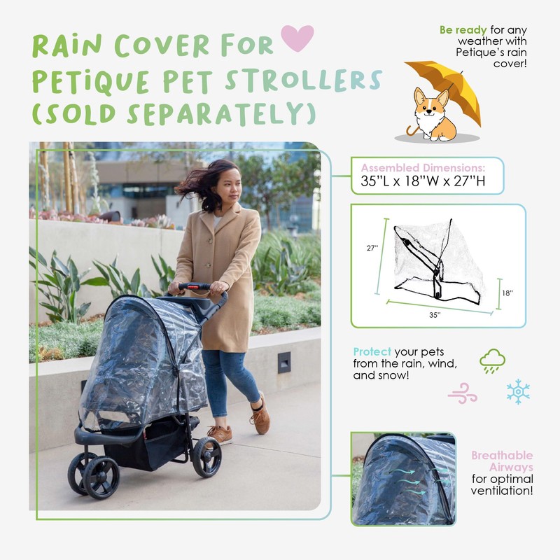 PETIQUE | Rain and Wind Shield Cover for Dog Stroller