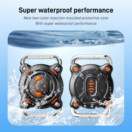 IP68 Waterproof for Airtag Holder for Dog Collar, with Airtag Dog Collar Holder with Removable Metal Clip, Sturdy TPU Air tag Holder with Dog Pattern, Fits 1.2" Width Medium Large Collars (Black)