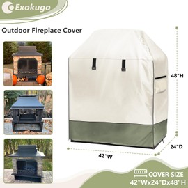 Exokugo Outdoor Fireplace Cover,Heavy-Duty 600D Oxford Waterproof Cover for Patio Wood Burning Chimineas Fireplace,42"W × 24"D × 48"H All-Weather Protection,Beige and Grayish Green