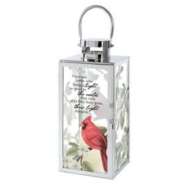 'Their Light Remains' Bereavement Memorial Lantern with Flameless Candle and Cardinal