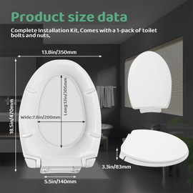 Elongated Toilet Seat for TOTO SS113/SS114/SS154/SS224/SS204/SS214/SS237/SS247, Soft Close Toilet Seat, Traditional Heavy Duty Toilet Seat Replacement Parts with Toilet Bolts and Nuts (Cotton White)
