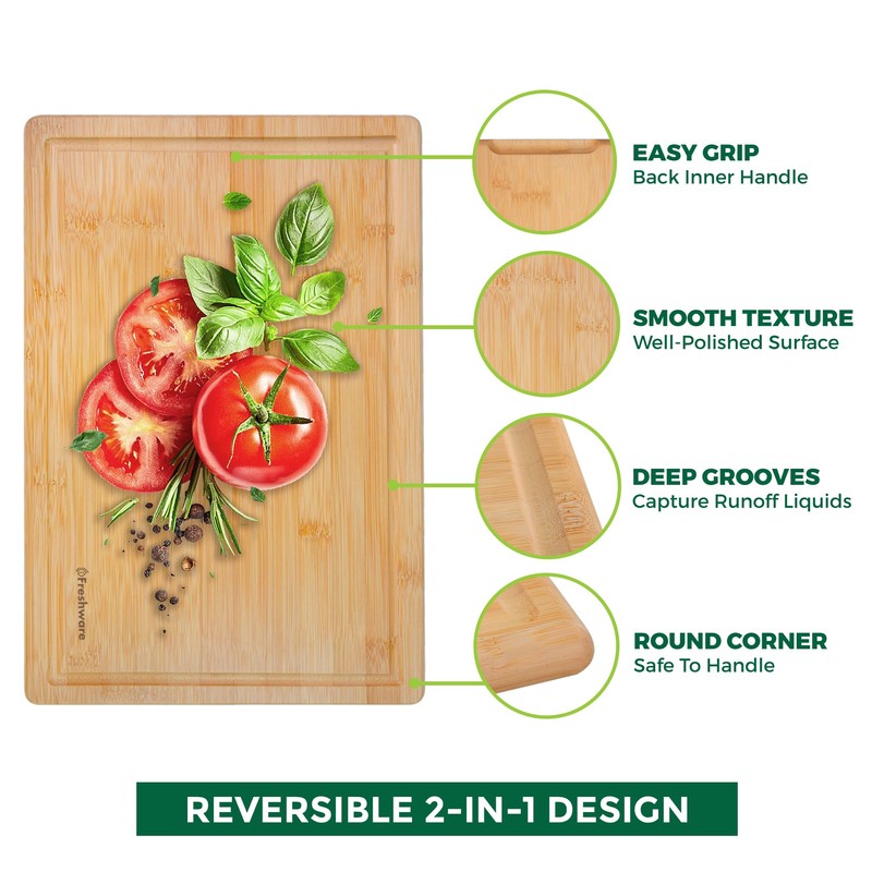 Bamboo Cutting Boards for Kitchen with Juice Groove [Extra-Large] Wood