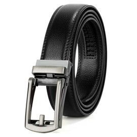 JasGood Men's Leather Belt Automatic Ratchet Belt for Men Leather Belt 33 mm Wide with Adjustable Automatic Buckle for Suit Business Casual, A-Black