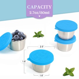 Qukaka 6x2.7 Oz Salad Dressing Container to Go,Handy Leakproof Stainless Steel Meal Prep Containers Reusable,Sauce Containers for Lunch Box, Picnics, Travel, Office and Kitchen Storage