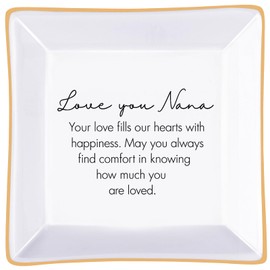PUDDING CABIN Nana Gift – Trinket Dish with “Love You Nana, Your Love Fills Our Hearts” – Gift for Nana, Grandma – Birthday, Mother’s Day, Christmas, Thank You, Appreciation Gift – 4x4 Inch