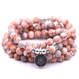 Self-Discovery 108 Natural Pearl Lotus Mala Yoga Bracelet, Stone, Sto