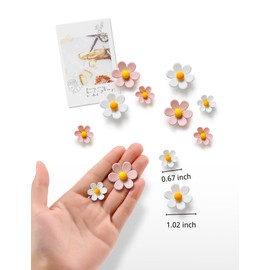 Mymazn Fridge Magnets Cute Refrigerator Magnets Colorful Decorative Magnets 3D Flower Magnets for Office Kitchen Locker 16PCS Pink White (8 Small+8 Large)