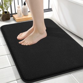 OLANLY Thick Memory Foam Bath Mat Rug 24x16, Extra Soft Absorbent Bathroom Rug, Quick Dry Bath Mats, Non-Slip, Machine Washable Carpet for Bathroom, Tub and Shower, Home Decor Accessories, Black