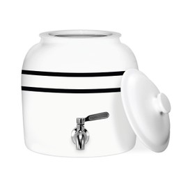Geo Sports Bottles Geo Sports Porcelain Ceramic Crock Water Dispenser, Stainless Steel Faucet, Valve and Lid Included. Fits 3 to 5 Gallon Jugs. BPA Free (Black Stripe)