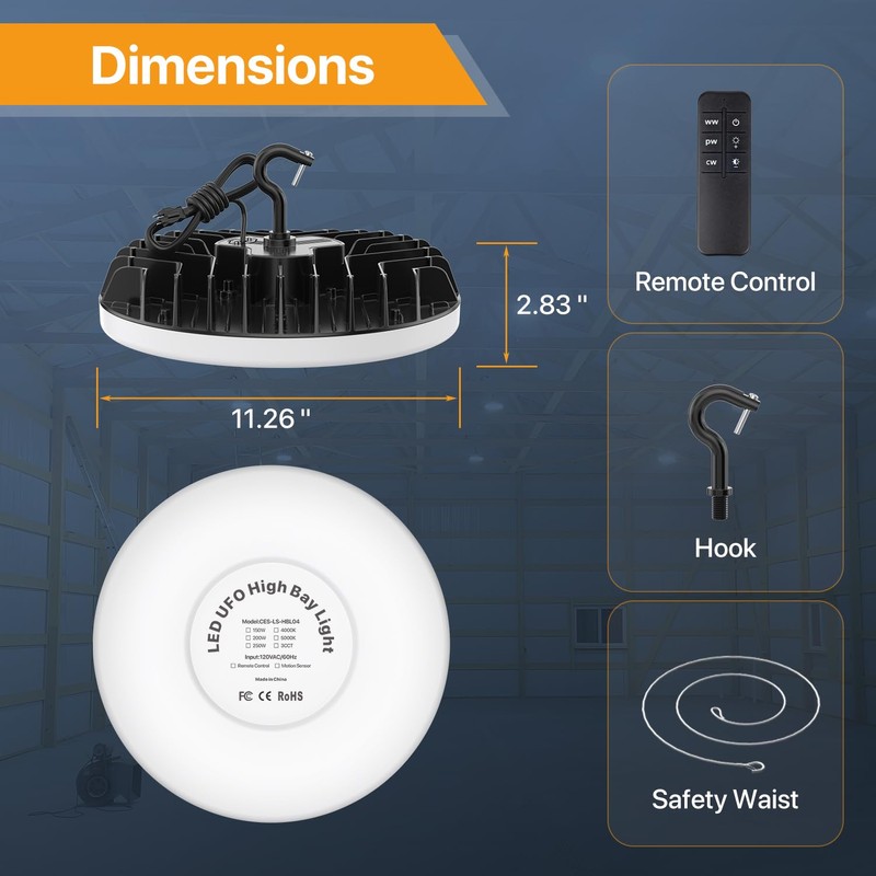 DEMILARE LED Shop Lights 150W - 18000LM UFO LED High