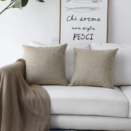 Home Brilliant Decoration Linen Set of 2 Large Pillow Covers Cushion Covers for Living Room Couch Patio, 26x 26 inch(66cm), Natural Linen