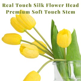 10PCS Artificial Flowers with Vase, Faux Silk Tulip Flower Artificial Flowers Bouquet in Glass Vase, Faux Flower Arrangement with Vase Suitable for Home Office Decoration, Dining Table Centerpiece