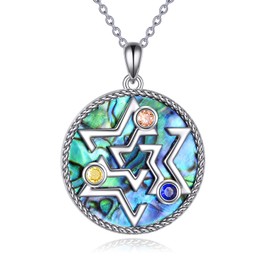 VONALA Nudo De Bruja Plata 925 Original Star of David Necklace Sterling Silver Witch Abalone Pendant Pagan Wiccan Jewelry for Women