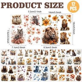 AHANDMAKER 12 Sheets Scratch Transfer Stickers with Forest Animals Window Decoration with Animal and Plant Motifs and Bears Deer Rabbit and More for Nature Lovers Creative Decor 5.5 x 5.5 Inches