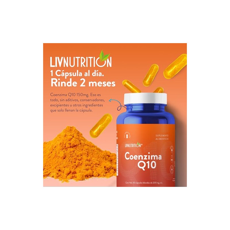 Liv Nutrition Coenzima Q10 200 Cápsulas Vegano Gluten Suplemento Alimenticio