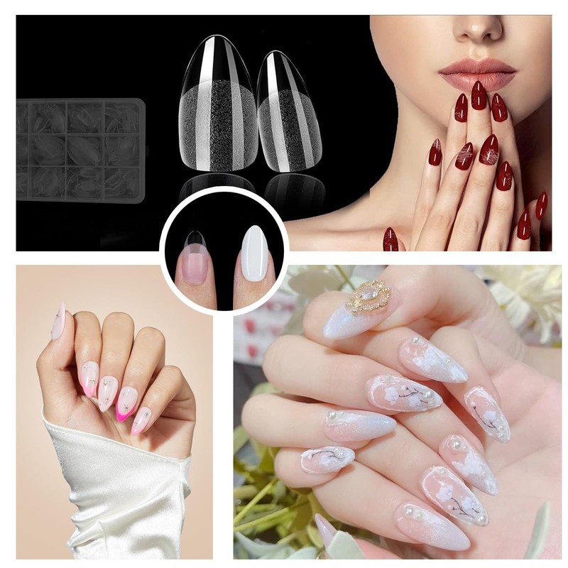 240pcs 12Sizes Almond Nail Tips Short Nail Tips,Clear False Nails,