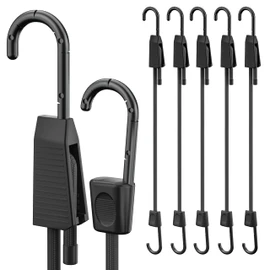 Adjustable Bungee Cords, 18inch Heavy Duty Outdoor Elastic Bungee Straps with Hooks Easy to Adjust, UV Resistance Black Bungee Rope for Securing Tarps, Luggage, Tents, Bikes or Garden Tidying 6Pcs
