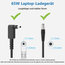 Ersatz Acer 65W 19V 3.42A Laptop Ladekabel 3.0mm 1.1mm Netzteil Ladegerät für Acer Swift 1 3 5 SF113-31 SF114-31 SF114-32 Spin 1 3 5 SP111-31 SP111-31N SP111-32 A13-045N2A PA-1650-68 PA-1650-69